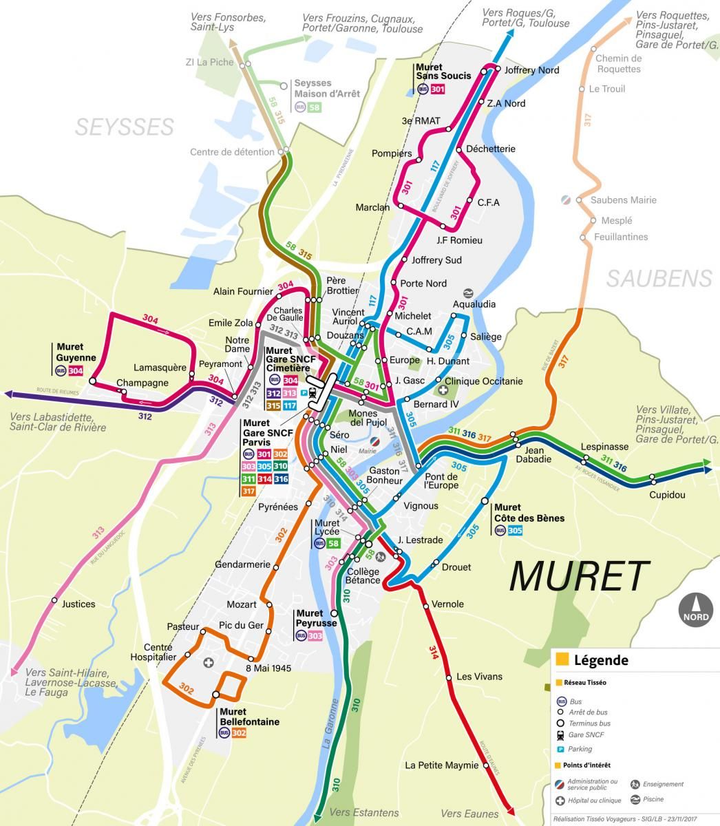 Carte des transports de Muret